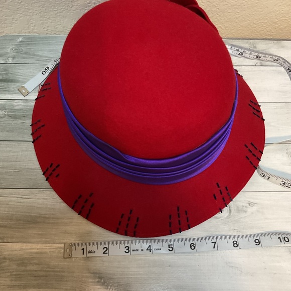 Vintage something special brimmed Red Purple Women's Hat beaded - Picture 6 of 10